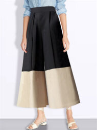 Trendy High Waist Contrast Color Pleated Wide Leg Pants for Women - Image 3