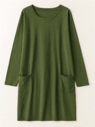 Women's Casual Long Sleeve Round Neck Shirts with Pockets - Image 11