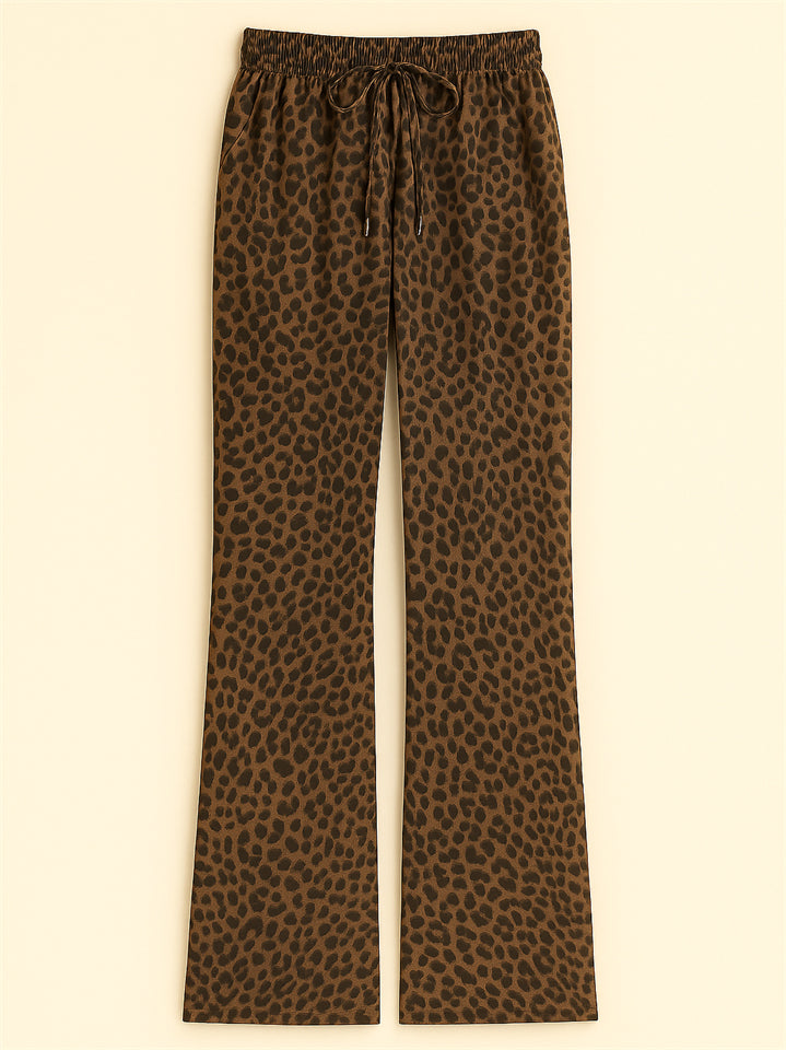 04f90859cf67fbe4a602d5bf61ec4d06 Women's Classic Street Style Leopard Printed Drawstring Wide-leg Pants - Image 1