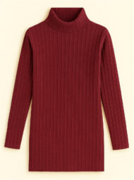 Ladies' Fitted High Neck Solid Color Pit Stripe Split Long-sleeved Sweaters - Image 7