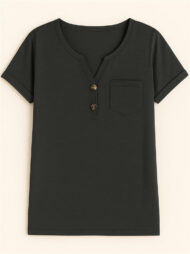 Women's Summer Casual V Neck Buttons Pullover Short Sleeve Shirts - Image 6