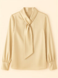 Ladies' Elegant Satin Solid Color Lace Up Long Sleeve Blouses