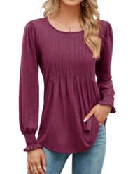 Women's Pleated Puff Long Sleeve Tunic Tops - Image 9