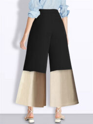 Trendy High Waist Contrast Color Pleated Wide Leg Pants for Women - Image 4