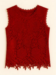 Summer Solid Color Lace Jacquard Sleeveless Tank Shirts - Image 4