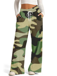 Women's Casual Camouflage Print Drawstring Wide Leg Pants - Image 8