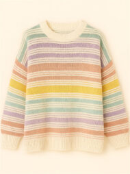 Women's Autumn Rainbow Color Striped Round Neck Sweaters - Image 2