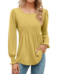 Women's Pleated Puff Long Sleeve Tunic Tops - Image 10