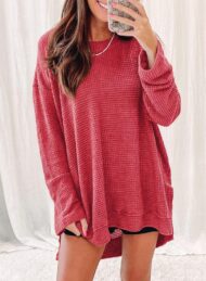 Women's Oversized Waffle Knit Top - Image 4