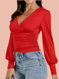 Women's Slim Fit Elegant V Neck Tops - Image 2