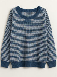 Comfy Autumn Elegant Contrast Color Striped Sabrina Collar Sweaters