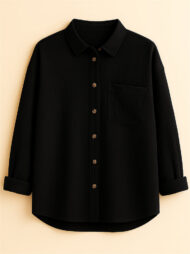 Women's Caual Candy Color Texture Button Up Long Sleeve Blouse - Image 3