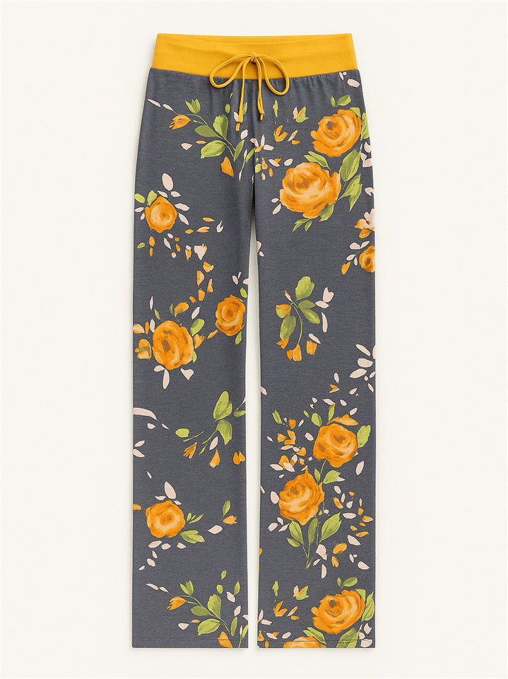 10cb24f17093c8cec41d22a58e214200 Women's Casual Floral Printed Drawstring Wide-Leg Pants - Image 1