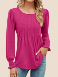 Women's Pleated Puff Long Sleeve Tunic Tops - Image 2