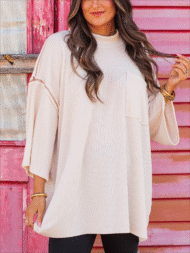 Oversize High Neck Urban Ribbed Tunic - Image 8