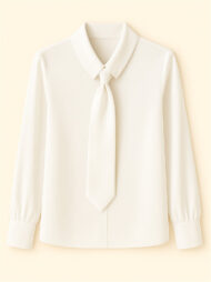 Ladies' Elegant Simple Solid Color Lapel Tie Long Sleeve Blouses