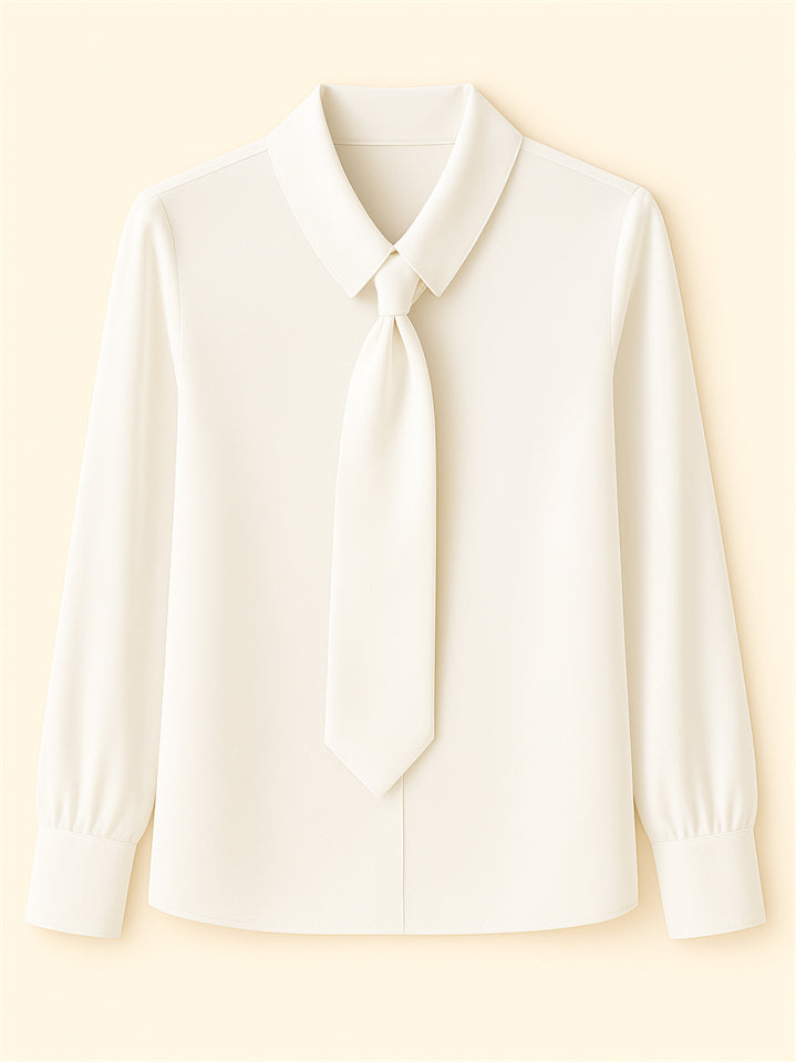 1b81d695ea32d0a418d63251b7cd0fbd Ladies' Elegant Simple Solid Color Lapel Tie Long Sleeve Blouses - Image 1