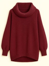 Casual Solid Color Turtleneck Kangaroo Pocket Lantern Sleeve Sweaters for Women - Image 7