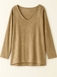 Women's Casual Distressed Solid Color Drop Shoulder V Neck Shirts - Image 5