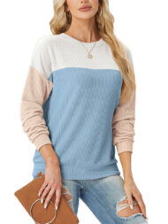 Women's Crewneck Color Block Ribbed Tops - Image 4