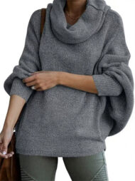 Casual Solid Color Turtleneck Kangaroo Pocket Lantern Sleeve Sweaters for Women - Image 12