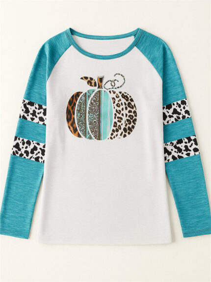 Women's Casual Halloween Pumpkin Pattern Long Sleeve T-shirts