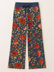 Women's Casual Floral Printed Drawstring Wide-Leg Pants - Image 3