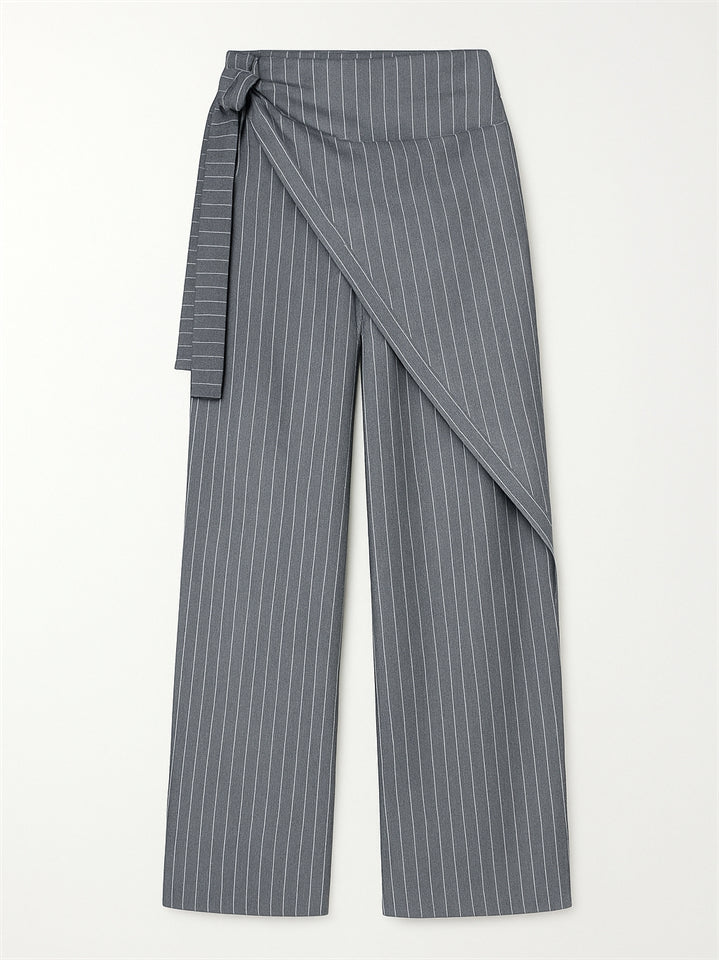 27da1815cbad7847813c52b4443a2d0d Ladies' Elegant Trendy Striped Lace Up High Waist Straight Pants - Image 1