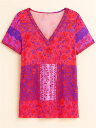 Summer Holiday Style Floral Print V Neck T-Shirt for Women - Image 4