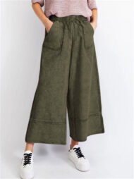 Women's Distressed Solid Color Pockets Elastic Waist Wide Leg Pants - Image 7