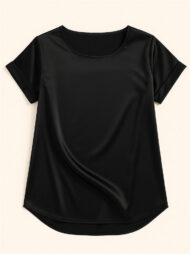 Female's Summer Simple Solid Color Round Neck Short Sleeve Satin Shirts - Image 8
