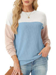 Women's Crewneck Color Block Ribbed Tops - Image 3