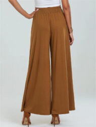 Simple Solid Color Pockets Elastic Hight Waist Wide Leg Pants for Women - Image 7