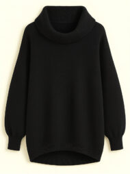 Casual Solid Color Turtleneck Kangaroo Pocket Lantern Sleeve Sweaters for Women - Image 10