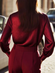 Ladies' Sexy French Style Wine Red Button Up Long Sleeve Blouses - Image 4