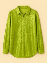 Women's American Style Solid Color Bling Sequin Long Sleeve Blouses