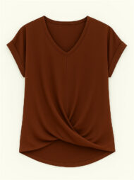 Women's Summer V Neck Simple Solid Color Short Sleeve T-Shirts - Image 5