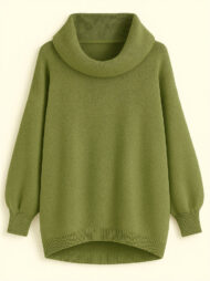 Casual Solid Color Turtleneck Kangaroo Pocket Lantern Sleeve Sweaters for Women - Image 2