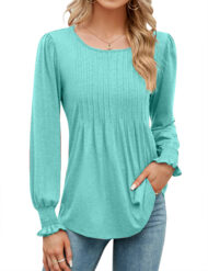 Women's Pleated Puff Long Sleeve Tunic Tops - Image 3