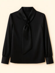 Ladies' Elegant Satin Solid Color Lace Up Long Sleeve Blouses - Image 3