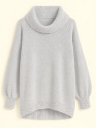 Casual Solid Color Turtleneck Kangaroo Pocket Lantern Sleeve Sweaters for Women - Image 9