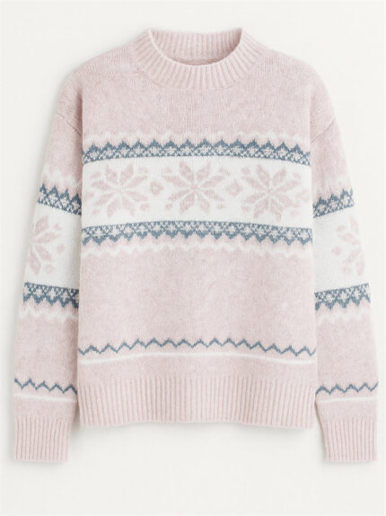 Autumn Casual Semi-high Neck Snowflakes Contrast Color Sweaters