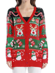 Women's Autumn Snowman Elk V Neck Long Sleeve Cardigan Christmas Sweaters - Image 9