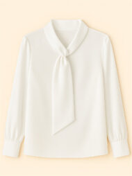 Ladies' Elegant Satin Solid Color Lace Up Long Sleeve Blouses - Image 2