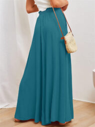 Women's High Waist Solid Color Drawstring Wide Leg Flared Pants - Image 10