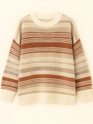 Women's Autumn Rainbow Color Striped Round Neck Sweaters - Image 3