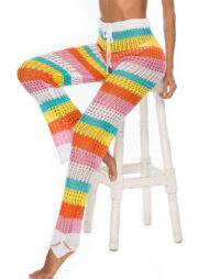 Summer Rainbow Contrast Color Hollow Knitted Beach Pants - Image 4