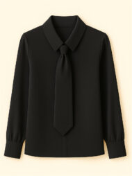 Ladies' Elegant Simple Solid Color Lapel Tie Long Sleeve Blouses - Image 4