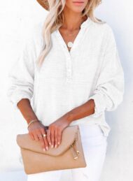 Women's Casual V-Neck Gauze Blouse - Image 8