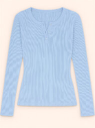 Solid Color Striped Buttons Pullover Slim-fit Long Sleeve Shirts for Women - Image 3